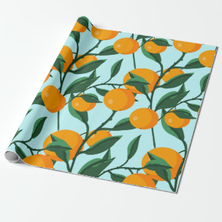 Papier Cadeau oranges sur branches de feuilles sans soudure moti