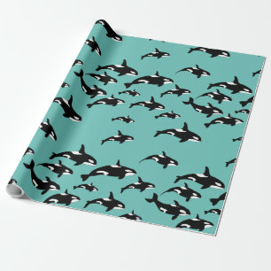 Papier Cadeau Orca Killer Whale Motif sur Blue