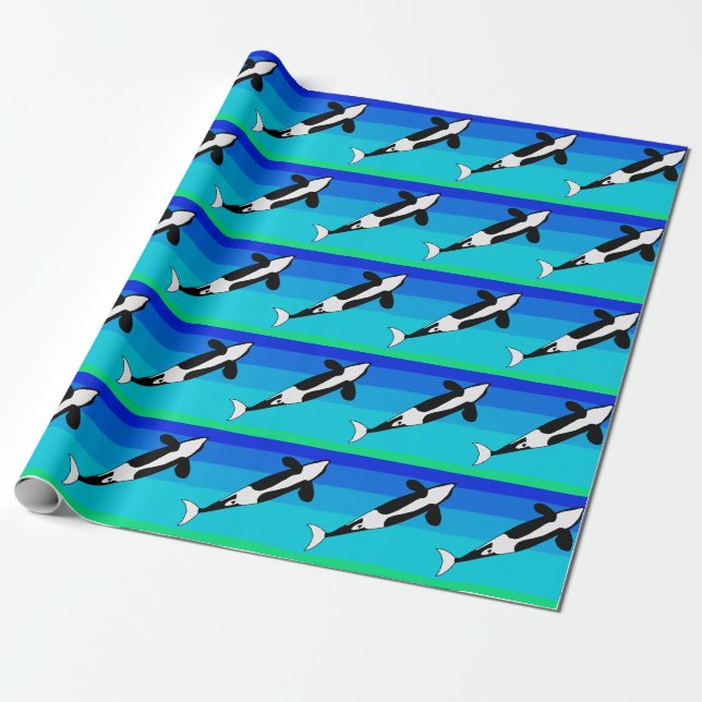 Papier Cadeau Orca Whale Ocean Blue (Déroulé)