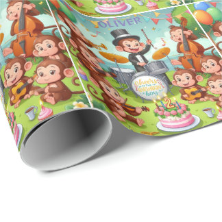 Papier Cadeau orchestre de singe mignon garçon de 2 ans pour béb