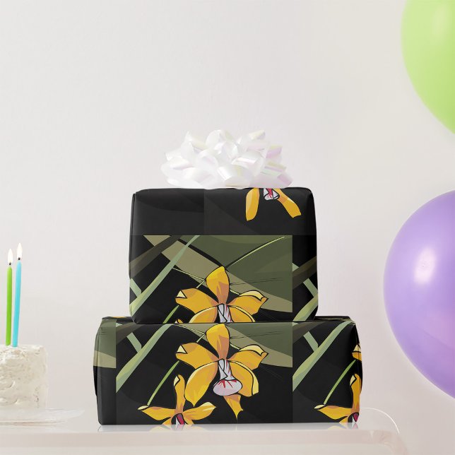 Papier Cadeau Orchidée jaune Fleur tropicale Botanique (Créateur téléchargé)
