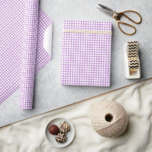 Papier Cadeau Orchidée sur Treillis Violet - Blanc