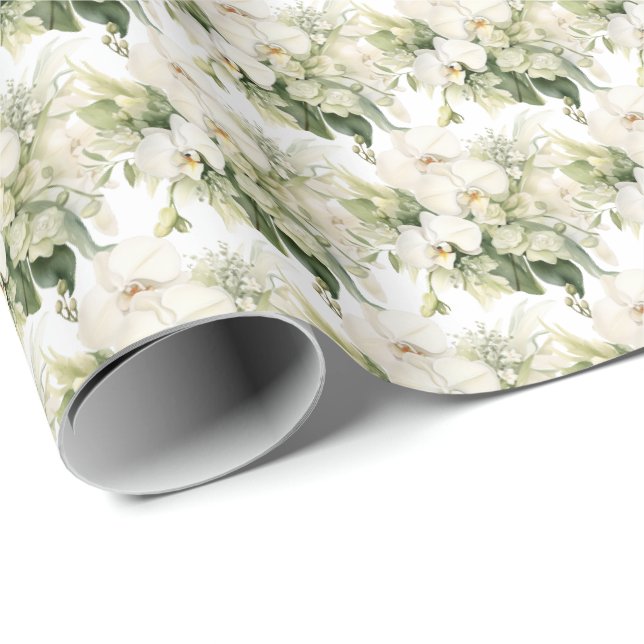 Papier Cadeau Orchidées blanches  (Coin rond)