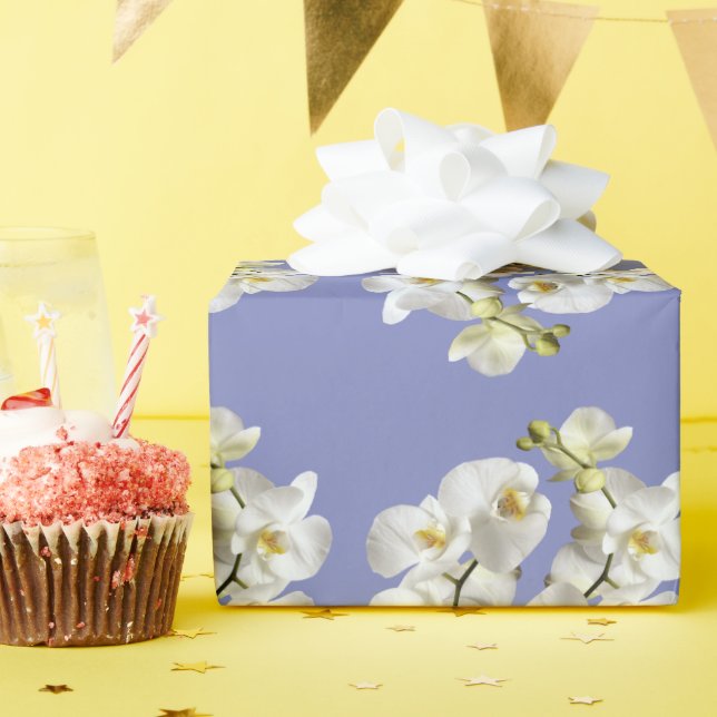 Papier Cadeau Orchidées blanches Périwinkel violet Mariage d'ann (Fête d'anniversaire)