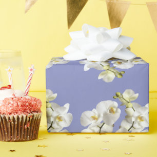Papier Cadeau Orchidées blanches Pervenche Violet Anniversaire M