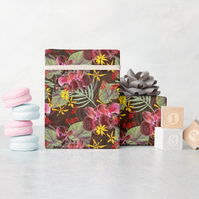 Papier Cadeau Orchidées rouges. (Baby Shower)