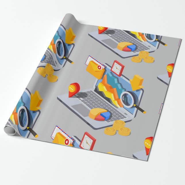 Papier Cadeau Ordinateur portable d'analyse de données commercia (Déroulé)