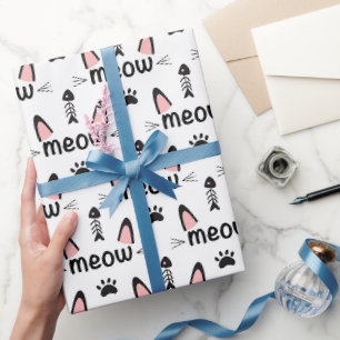Papier Cadeau Oreilles de chats de miaou et empreintes
