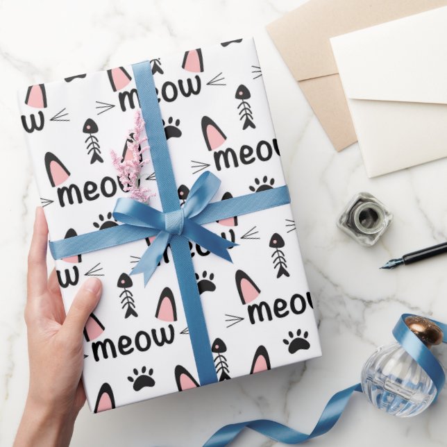 Papier Cadeau Oreilles de chats de miaou et empreintes (Cadeaux)