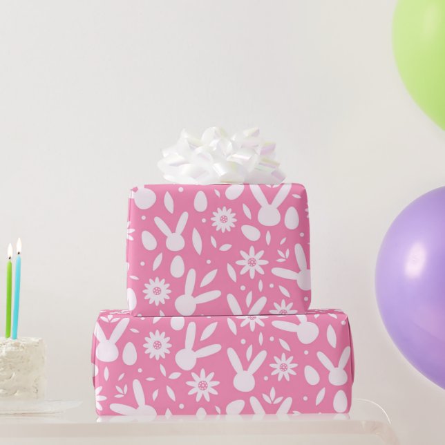 Papier Cadeau Oreilles Et Marguerites De Lapin (Cadeaux de fête)