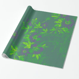 Papier Cadeau Oriental Bambou vert violet Emerald Cali Floral