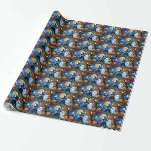 Papier Cadeau Oriental Blue Cats Citrouille Halloween Drôle
