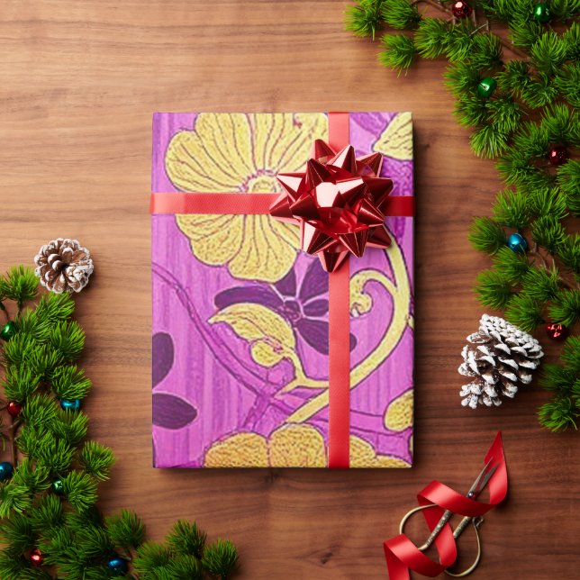 Papier Cadeau ORIENTAL Pink Golden Pattern - Wrapping Paper (Cadeau de vacances)