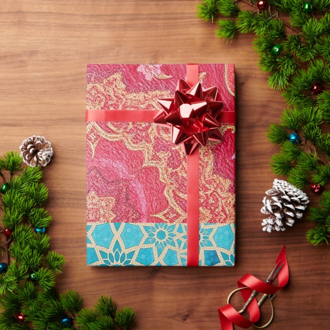 Papier Cadeau ORIENTAL Red Turquoise Pattern - Wrapping Paper (Cadeau de vacances)