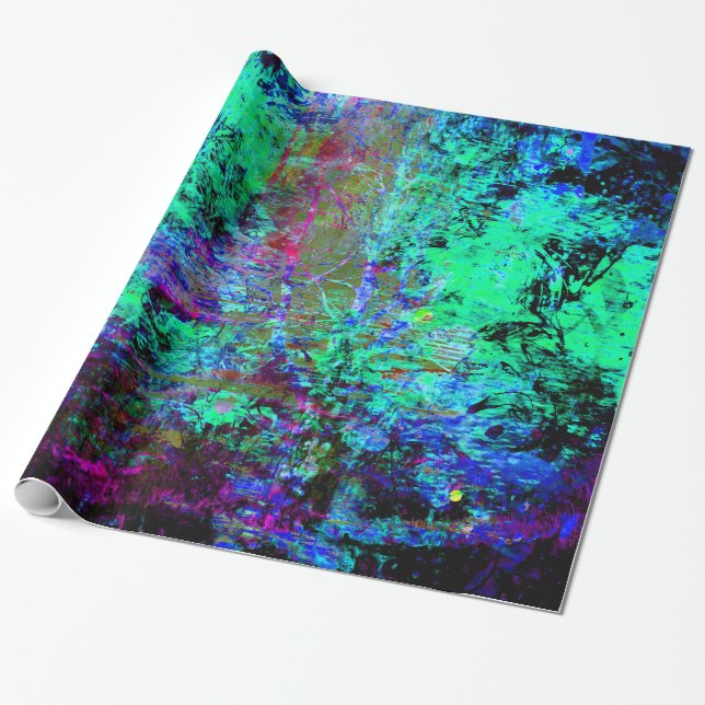 Papier Cadeau Ormeau grunge abstrait assez bleu et de pourpre (Déroulé)