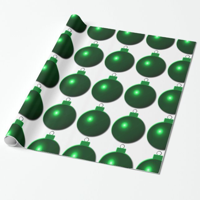 Papier Cadeau Ornement de bal de Noël vert brillant (Déroulé)