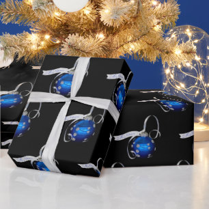 Papier Cadeau Ornement de Noël bleu