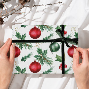 Papier Cadeau Ornement de Noël Festif Aquarelle Nostalgique