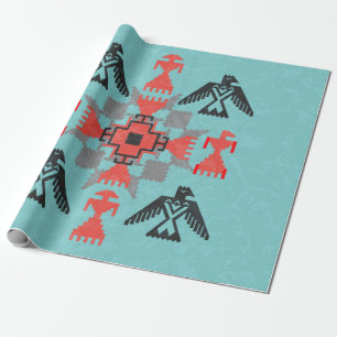 Papier Cadeau Ornement ethnique de style navajo avec oiseaux et 