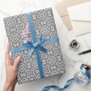 Papier Cadeau ornement ethnique motif géométrique noir et blanc