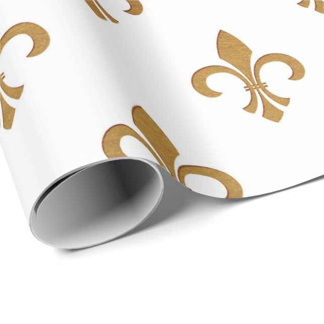 Papier Cadeau Ornement Royal Fior De Lise Blanc (Coin rond)