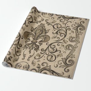 Papier Cadeau Ornement Vintage de Fleur de lis