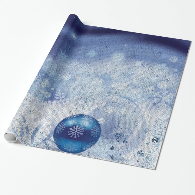 Papier Cadeau Ornements bleu argenté (Déroulé)
