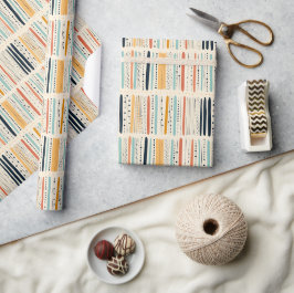 Papier Cadeau Ornements boho autochtones marine rayures rouillée