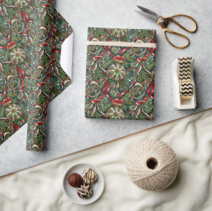 Papier Cadeau Ornements dans l'arbre et le ruban satiné