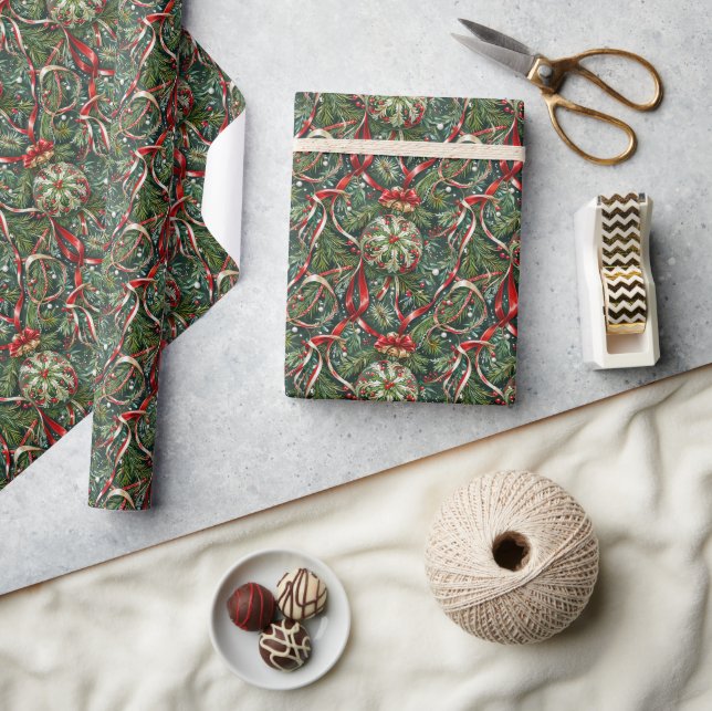 Papier Cadeau Ornements dans l'arbre et le ruban satiné (Artisanat)
