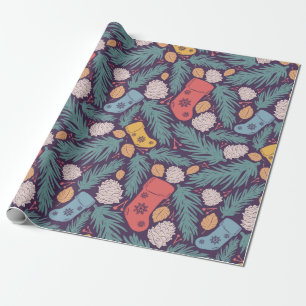 Papier Cadeau Ornements de Noël anciens Stockings Pine Cone