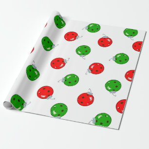 Papier Cadeau Ornements de Noël de Pickleball Rouge Vert sur Bla