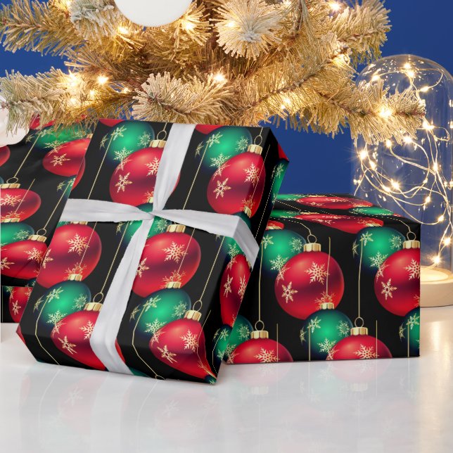 Papier Cadeau Ornements de Noël en noir (Vacances)