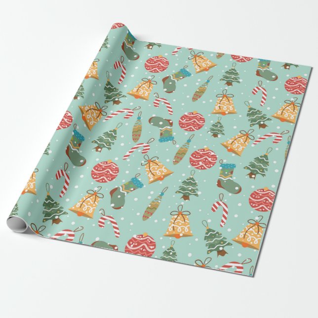 Papier Cadeau Ornements de Noël fantaisistes et icônes de vacanc (Déroulé)