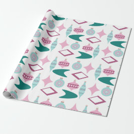 Papier Cadeau Ornements de Noël rétro rose et turquoise