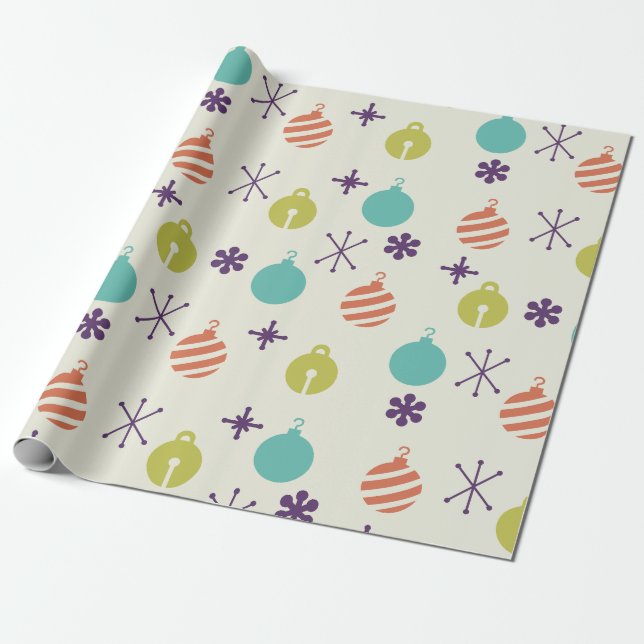 Papier Cadeau Ornements de Noël rétro Snowflakes (Déroulé)