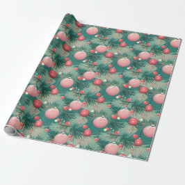 Papier Cadeau Ornements de Noël rose du milieu du siècle