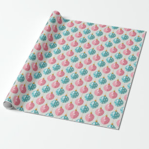 Papier Cadeau Ornements de Noël rose et turquoise