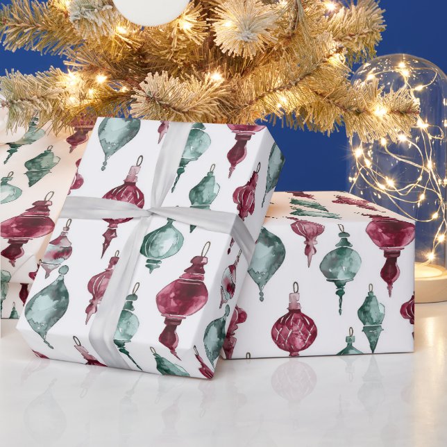 Papier Cadeau Ornements de Noël vert rouge Bourgogne (Vacances)