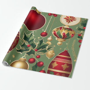 Papier Cadeau ornements de noël vintage papier d'emballage