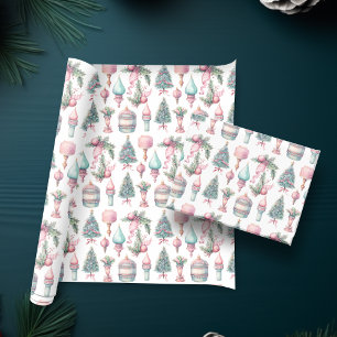 Papier Cadeau Ornements de sapin de Noël en menthe rose