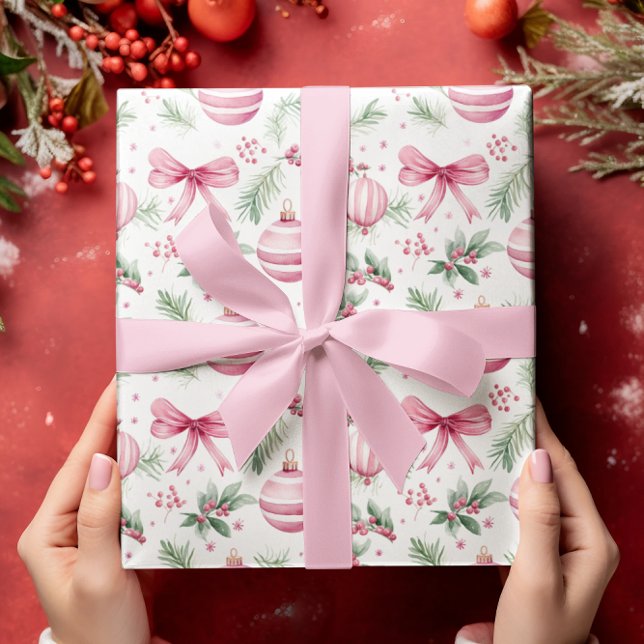 Papier Cadeau Ornements et vaches roses Noël et hiver Anniversai (Créateur téléchargé)