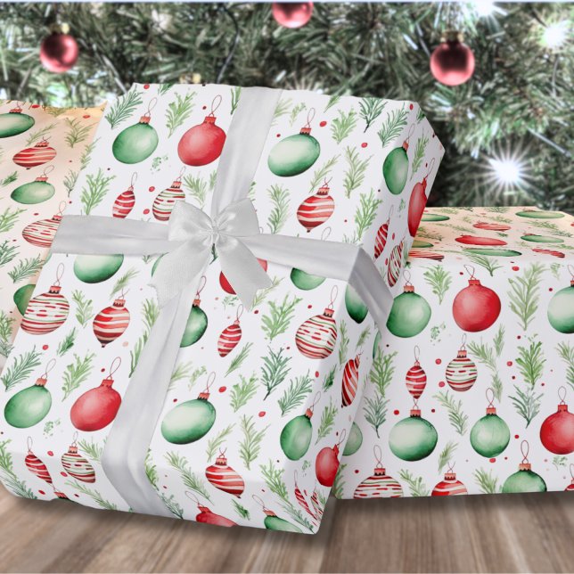 Papier Cadeau Ornements Noël Motif (Cute Festive Holiday Greenery Ornaments Christmas Wrapping Paper)