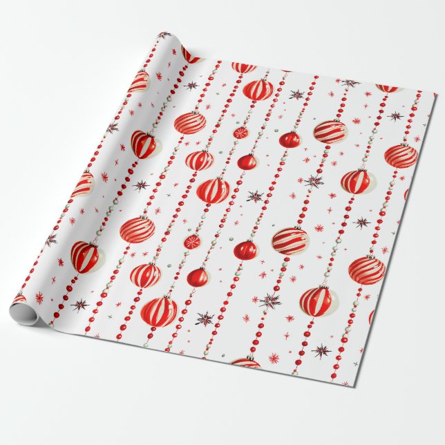 Papier Cadeau Ornements Rétro Et Papier Enveloppant Perles (Déroulé)