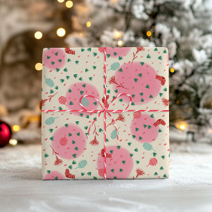 Papier Cadeau Ornements Rose et Bas – Noël Rétro