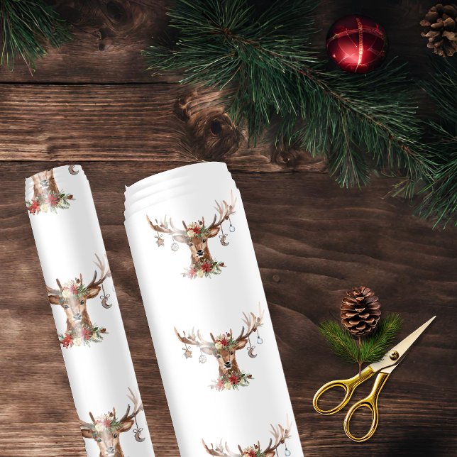 Papier Cadeau Ornements rustiques Antler Reindeer de Noël (Rustic Christmas Reindeer Antler Ornaments Wrapping Paper)