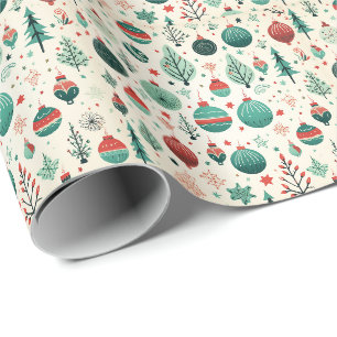 Papier Cadeau Ornements vintages Arbre Motif Noël rétro