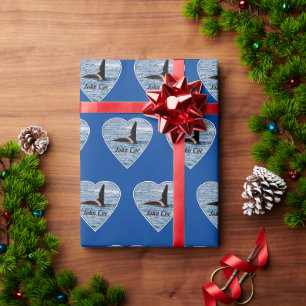 Papier Cadeau Orque John Coe personnalisable Baleine tueuse Bleu
