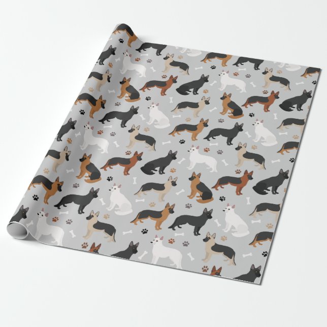 Papier Cadeau Os bergers allemands et pattes (Déroulé)