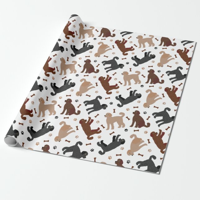 Papier Cadeau Os et pattes de nouilles de Labradoodle (Déroulé)